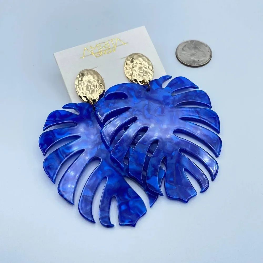 Amrita Singh Palm Leaf Blue Marble Large Earring